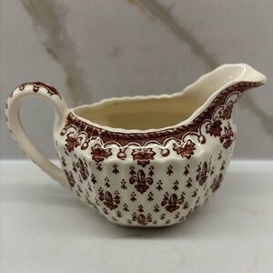 Vintage Spode Fleur de Lys Brown Earthenware Cream and Brown Floral Creamer